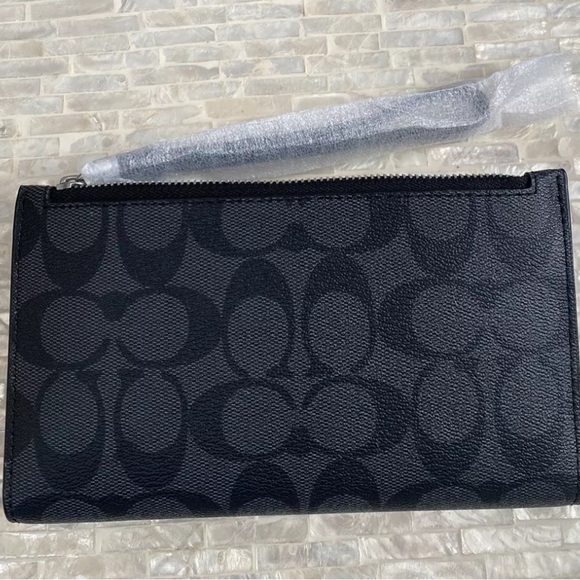 Coach Tech Wallet In Colorblock Signature Canvas Silver/Graphite/Black - Picture 5 of 8